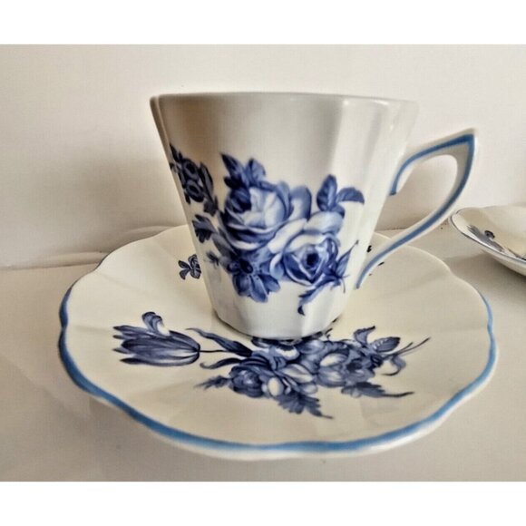 Vintage Rosina England Tea Cup & Saucer Sets (2) Blue Roses - Picture 4 of 14